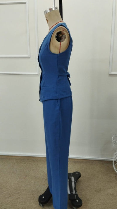 Set Două Piese, Femeie, Bluză din Cânepă Cureluțe Nasturi Frontali, Pantalon, 36728