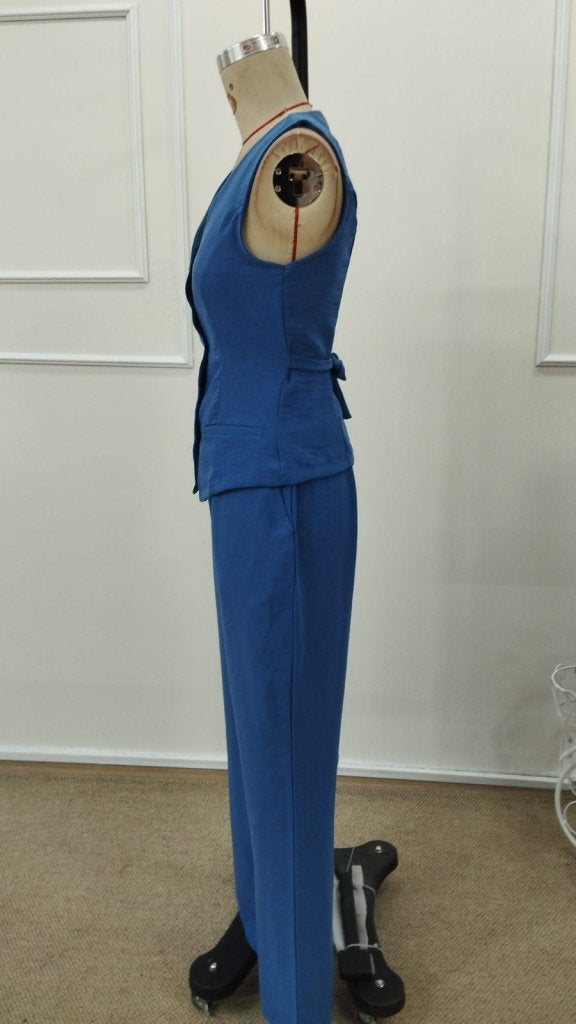 Set Două Piese, Femeie, Bluză din Cânepă Cureluțe Nasturi Frontali, Pantalon, 36728