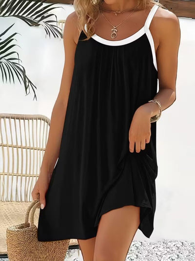 Rochie de damă din viscoză cu guler rotund și bretele, 32198