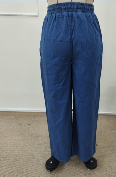 Kadın Yüksek Bel Lastikli Bağcıklı Kot Pantolon, 32199