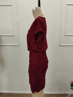 Rochie scurtă din viscoză pentru femei, cu mânecă scurtă, guler rotund și detalii cu buzunare, 32202