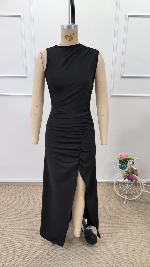Women's Off-the-Shoulder Side Ruched Slit Long Scuba Dress, 32217