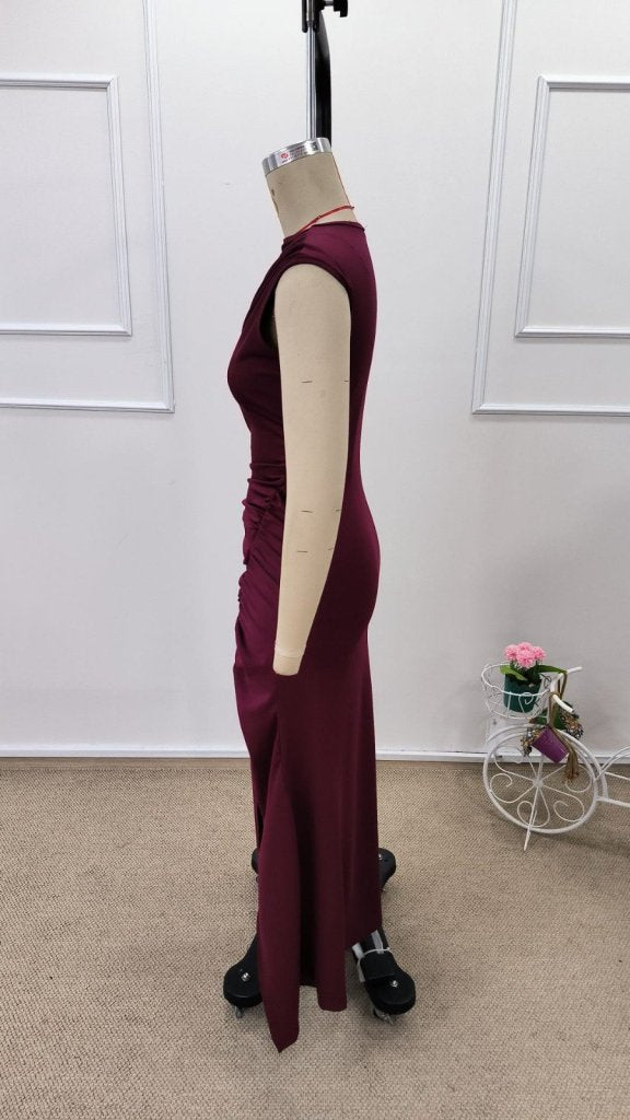 Women's Off-the-Shoulder Side Ruched Slit Long Scuba Dress, 32217