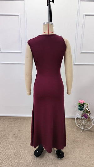 Rochie lungă de damă din material scuba, cu umeri goi, cu încrețituri laterale și crăpături, 32217
