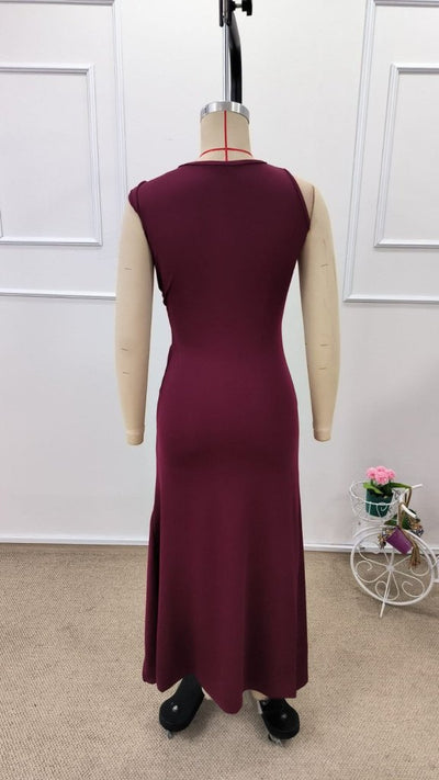 Women's Open-Shoulder Ruched Side Slit Long Scuba Dress, 32219