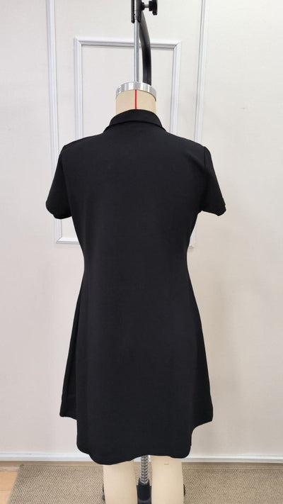 Rochie scurtă din viscoză cu două fire, cu mânecă scurtă și guler cu fermoar, pentru femei, 34112