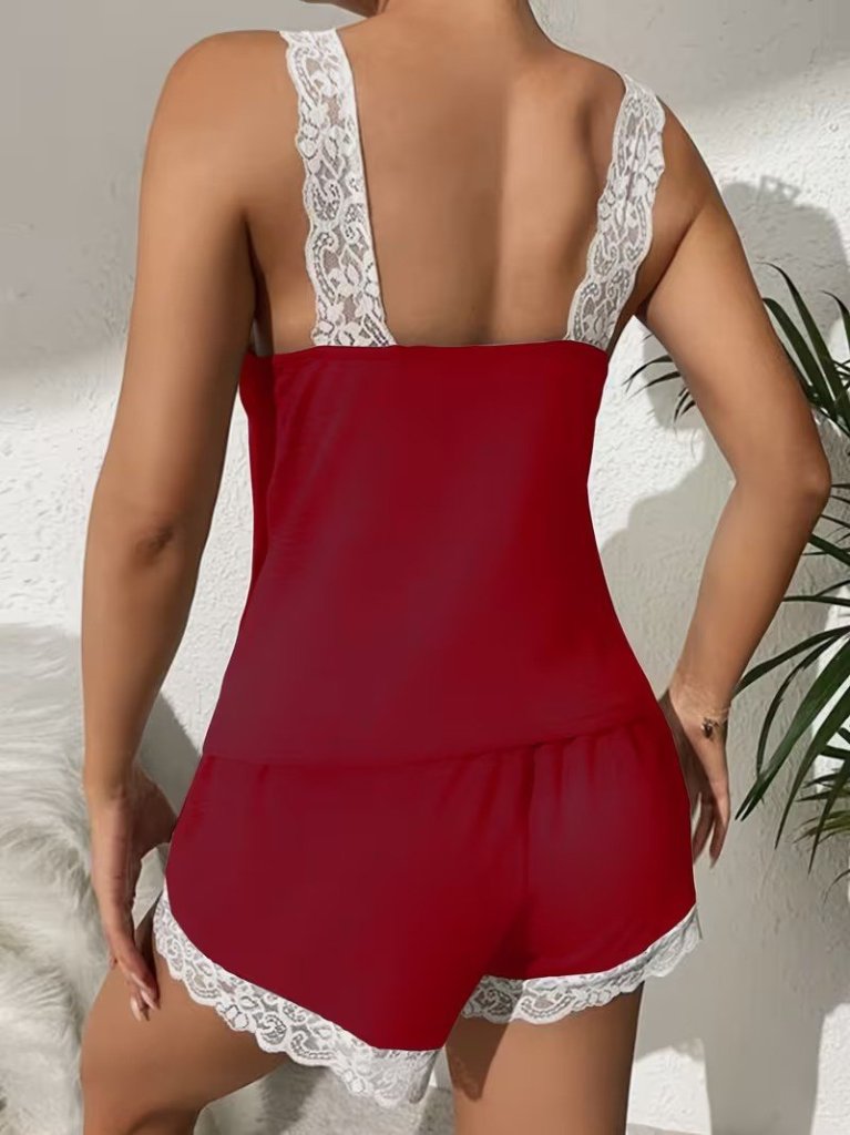 Set de cămașă de noapte pentru femei, din viscoză, cu decolteu în V și bluză și pantaloni scurți, 33447