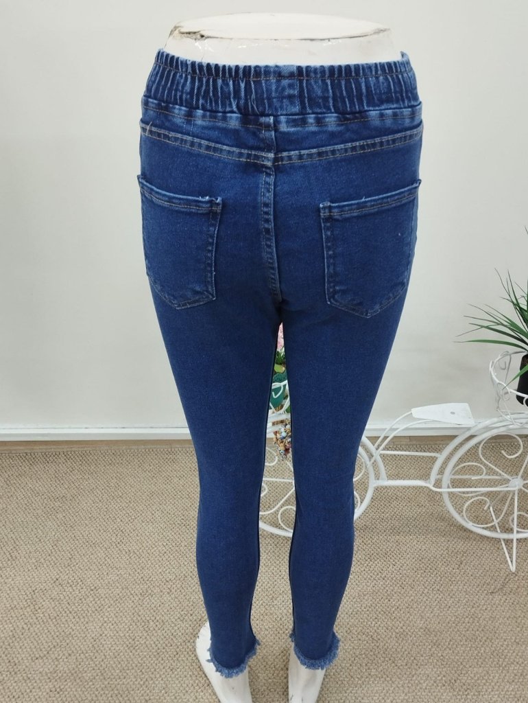 Kadın Yüksek Bel Beli Bağcıklı önden Yırtık Desenli Kot Pantolon , 32294