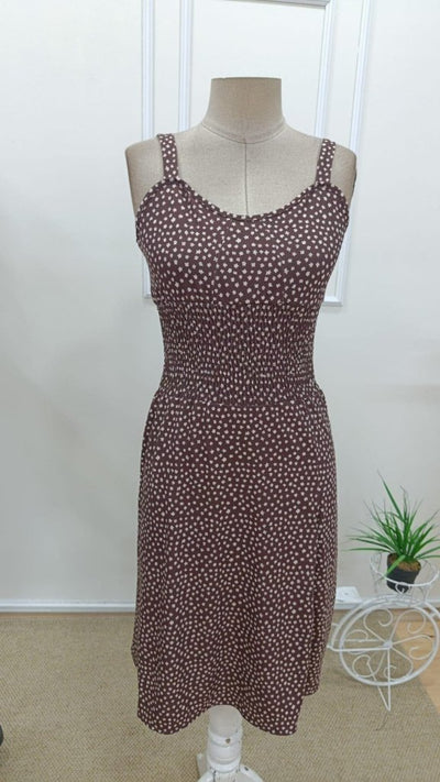 Rochie midi cu bretele, talie elastică și crăpătură pentru femei, 32313