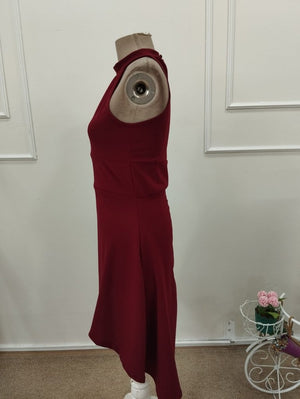 Rochie scurtă asimetrică din crep importat, cu umăr gol, decolteu cu detaliu inelar, pentru femei, 32318
