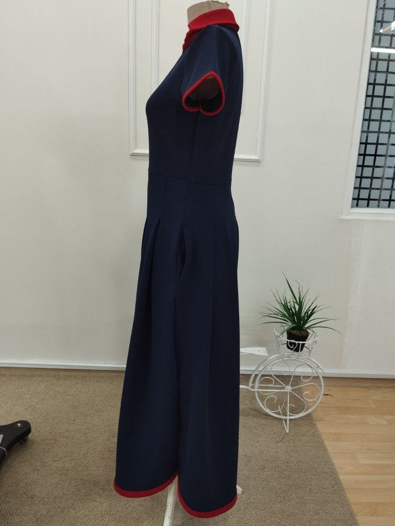 Rochie lungă de damă din crep janjan, cu mânecă scurtă, decolteu în V și pliuri, 32819