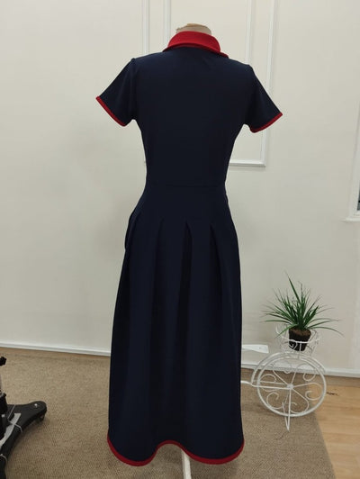 Rochie lungă de damă din crep janjan, cu mânecă scurtă, decolteu în V și pliuri, 32819