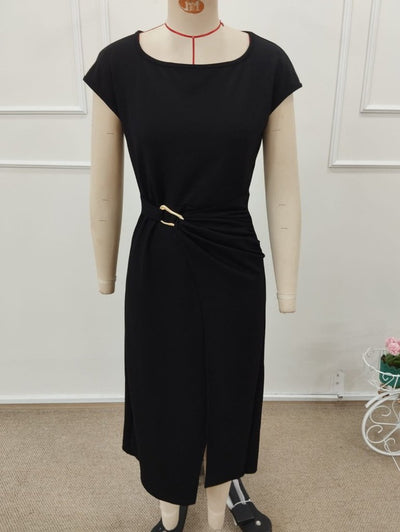 Rochie mini din modal pentru femei, mânecă scurtă, guler geometric, deschis pe față, 35870
