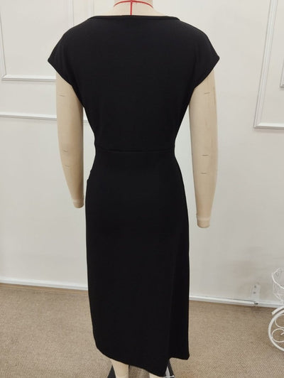 Rochie mini din modal pentru femei, mânecă scurtă, guler geometric, deschis pe față, 35870