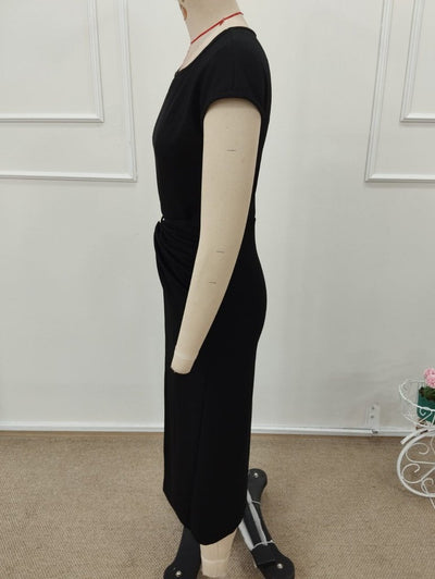 Rochie mini din modal pentru femei, mânecă scurtă, guler geometric, deschis pe față, 35870