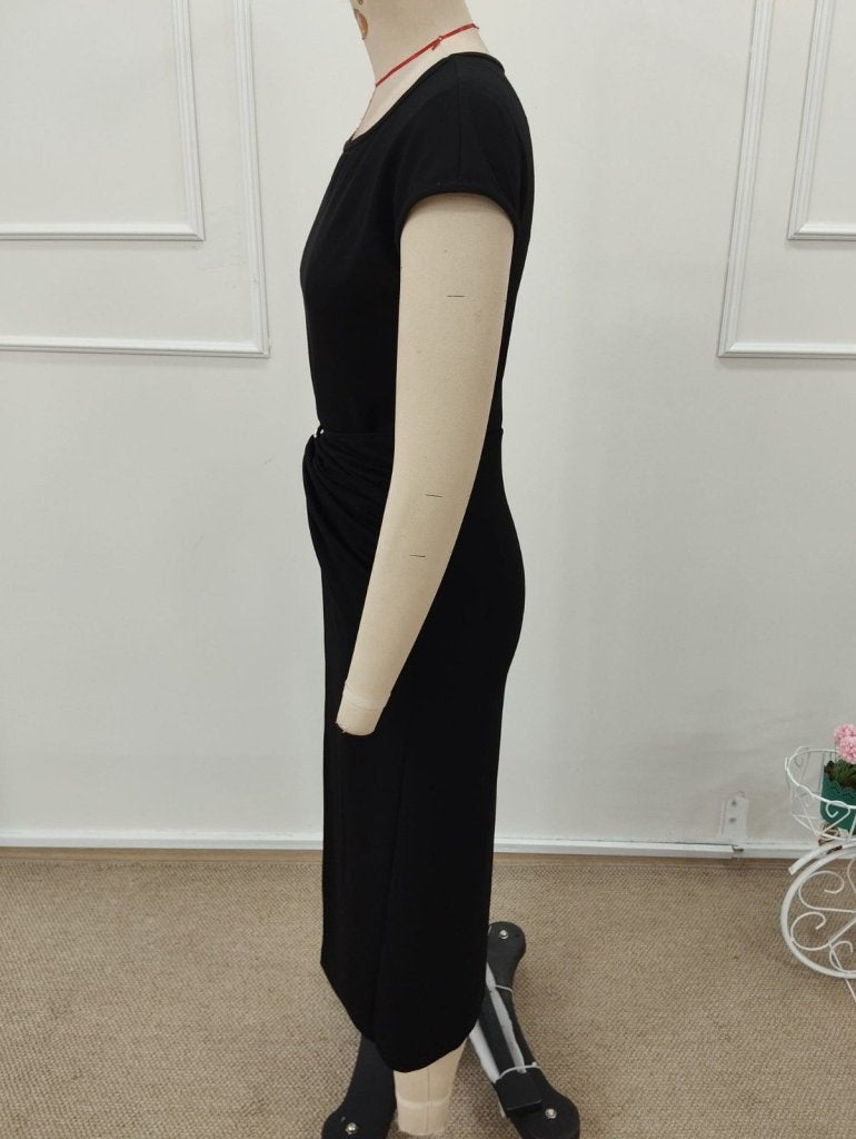 Rochie mini din modal pentru femei, mânecă scurtă, guler geometric, deschis pe față, 35870