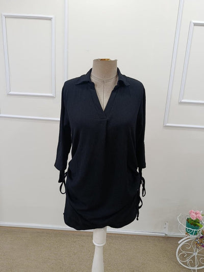 Women's Trocar Sleeve Front Buttoned Shirred Side Short Crepe Dress, 32326