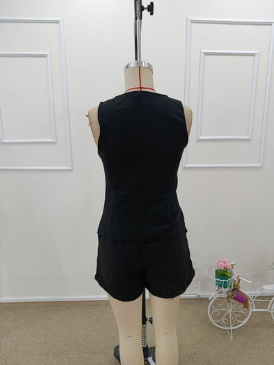 Set de două piese pentru femei, bluză asimetrică cu nasturi în față și pantaloni scurți căptușiți, 32337