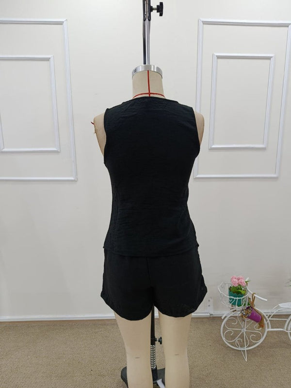 Kadın Askılı önü Düğmeli Asimetrik Detaylı Bluz Ve Astarlı Short Ikili Takım , 32337