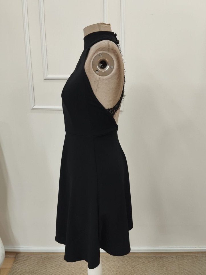 Women's Off-the-Shoulder Turtleneck Short Imported Crepe Dress with Lace Detail at the Back, 32341