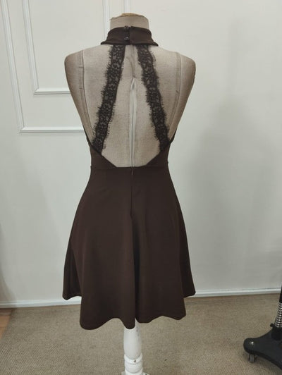 Women's Off-the-Shoulder Turtleneck Short Imported Crepe Dress with Lace Detail at the Back, 32343