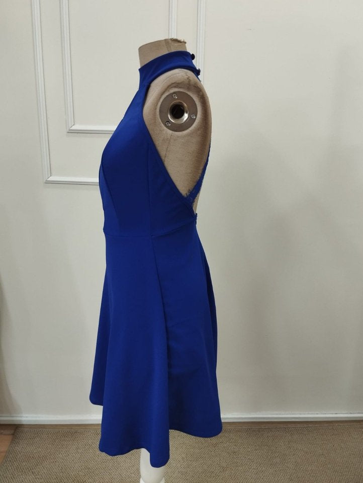 Women's Off-the-Shoulder Turtleneck Short Imported Crepe Dress with Lace Back Detail, 32344
