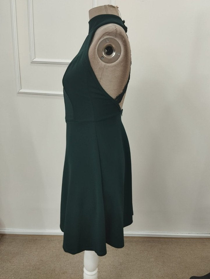 Women's Off-the-Shoulder Turtleneck Short Imported Crepe Dress with Lace Detail at Back, 32345