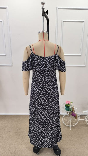 Rochie lungă Supreme pentru femei, cu bretele și umeri goi, cu crăpătură, model, 32348