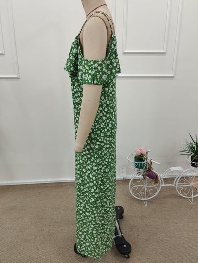 Women's Off-the-Shoulder Strappy Slit Patterned Long Supreme Dress, 32350