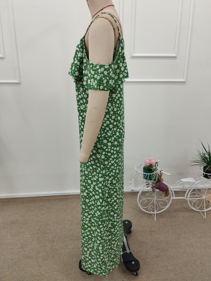 Women's Off-the-Shoulder Strappy Slit Patterned Long Supreme Dress, 32350