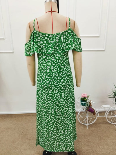 Women's Off-the-Shoulder Strappy Slit Patterned Long Supreme Dress, 32350
