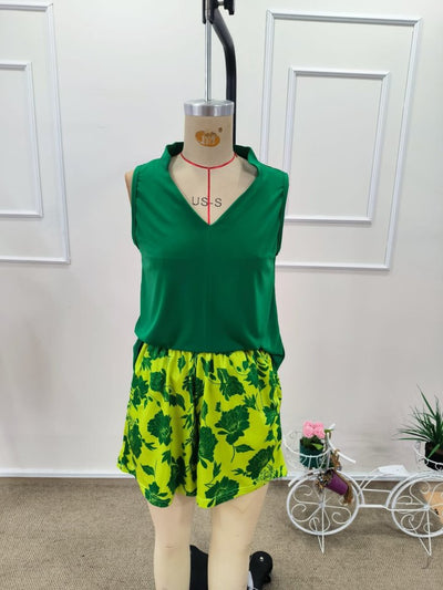 Kadın Askılı V Yakalı Sandy Bluz Ve Desenli Short Ikili Takım, 37823