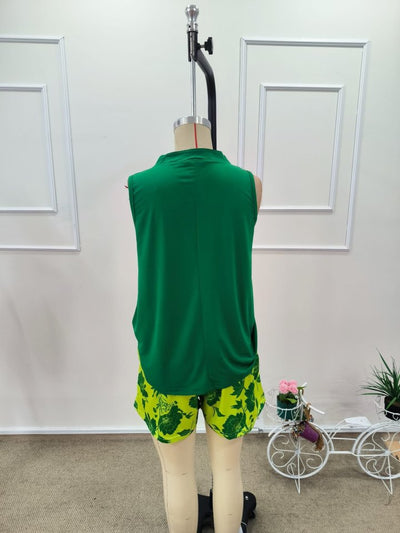 Set Două Piese pentru Femei, Bluză cu Bretele și Decolteu în V din Sandy și Short cu Model, 37823