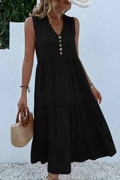 Women's Strappy V-Neck Button-Front Midi Viscose Dress, 32357