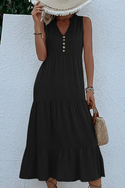 Women's Strappy V-Neck Button-Front Midi Viscose Dress, 32357