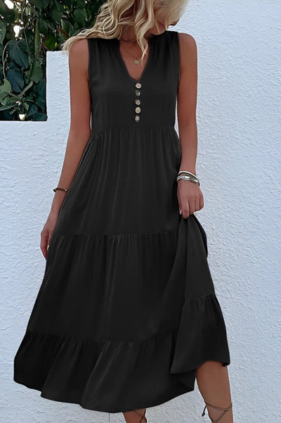 Women's Strappy V-Neck Button-Front Midi Viscose Dress, 32357