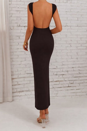 Rochie lungă de scuba cu mânecă scurtă și spate adânc pentru femei, 32366