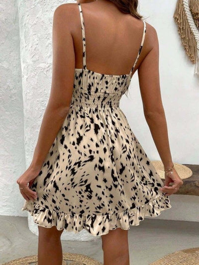Women's Strappy Shirred Neck Elastic Waist Short Interlock Dress, 32367