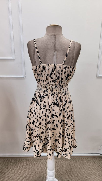 Women's Strappy Shirred Neck Elastic Waist Short Interlock Dress, 32367