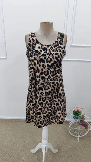 Rochie Supreme scurtă cu imprimeu leopard și guler rotund, pentru femei, 33156