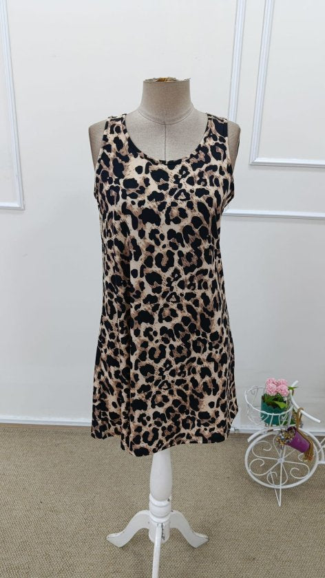 Rochie Supreme scurtă cu imprimeu leopard și guler rotund, pentru femei, 33156