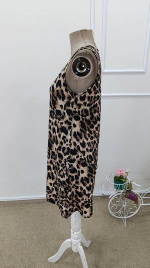 Rochie Supreme scurtă cu imprimeu leopard și guler rotund, pentru femei, 33156