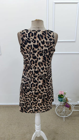 Rochie Supreme scurtă cu imprimeu leopard și guler rotund, pentru femei, 33156