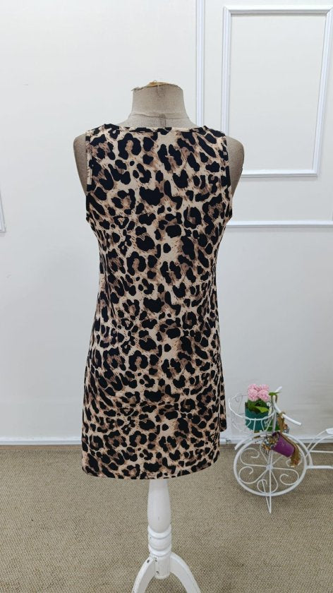 Rochie Supreme scurtă cu imprimeu leopard și guler rotund, pentru femei, 33156