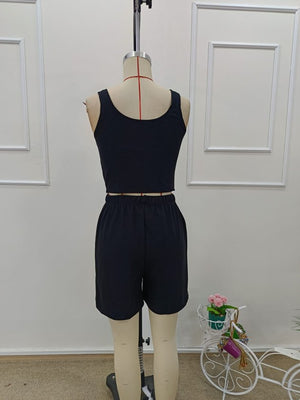 Kadın Askılı Yuvarlak Yakalı Burgu Krop Ve Bluz Short Ikili Takım , 32372