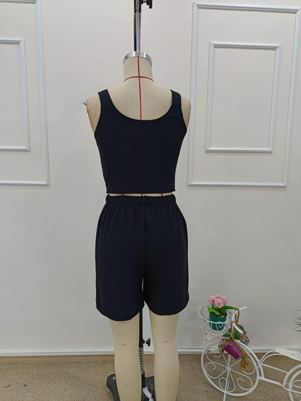 Kadın Askılı Yuvarlak Yakalı Burgu Krop Ve Bluz Short Ikili Takım , 32372