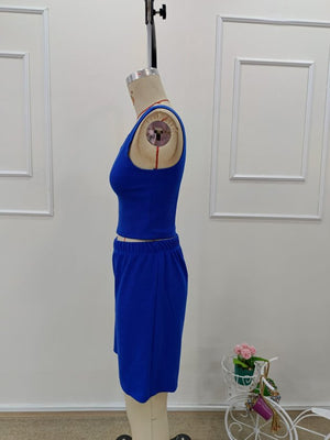 Kadın Askılı Yuvarlak Yakalı Burgu Krop Ve Bluz Short Ikili Takım , 32375