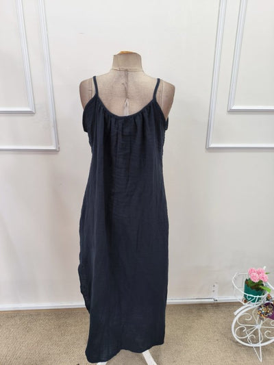 Women's Strappy Round Neck Slit Long Muslin Dress, 32378