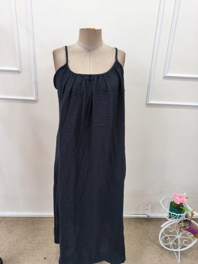 Women's Strappy Round Neck Slit Long Muslin Dress, 32378