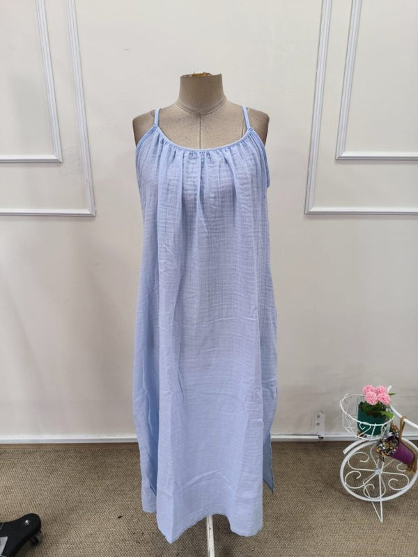 Rochie lungă musulmană pentru femei, cu bretele, guler rotund și crăpătură, 32380